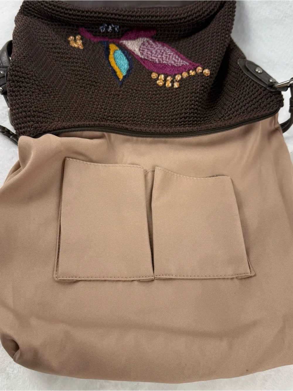 The Sak Sequoia Coffee Leaf Woven Hobo Shoulder Bag Brown Zip Top Purse